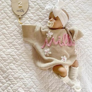 Personalized Hand Embroidered Name Jumper, Custome Knit Sweater, Newborn Name Baby Outfit, Birthday Gift For Baby Girls Boys