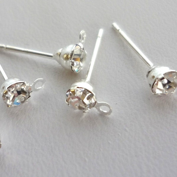 32pcs silverplated rhinestone/crystal Earring Posts With Loop And 32pcs Earring Backs 15mmx6mm