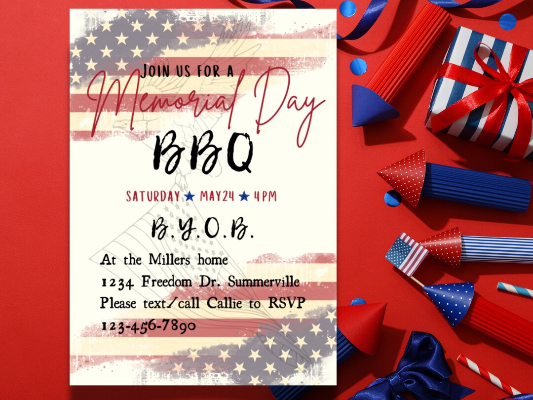 Editable Memorial Day BBQ Invitation Customizable Digital Download - Etsy