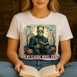 Classic Novel Era Frankenstein PNG: Retro Halloween T-Shirt Design (Digital Download)