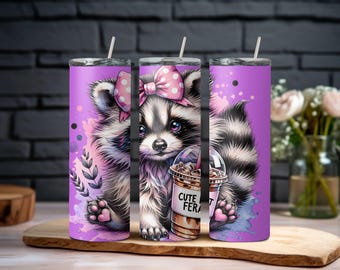 cute but feral raccoon tumbler wrap, coffee, tumbler wrap PNG, Digital download, sublimation design, seamless, ice, coffee, 8 free wraps