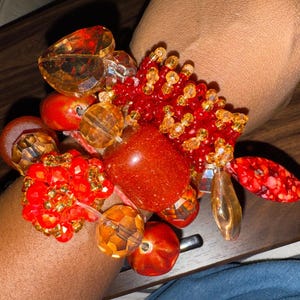 Red & Gold Beaded Bracelet: Chunky Afrocentric Ghana Jewelry