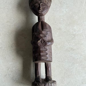Baule Mother & Child Statue | African Wood Fertility Figurine | Hand-Carved Tribal Art from Ivory Coast