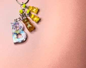 Handmade Resin Gummy Bear Keychain: Personalized Initial Bag Charm