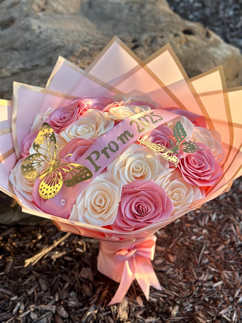 Custom Rose Bouquet With Ribbon Text – Prom Proposal Gift, Keepsake ...