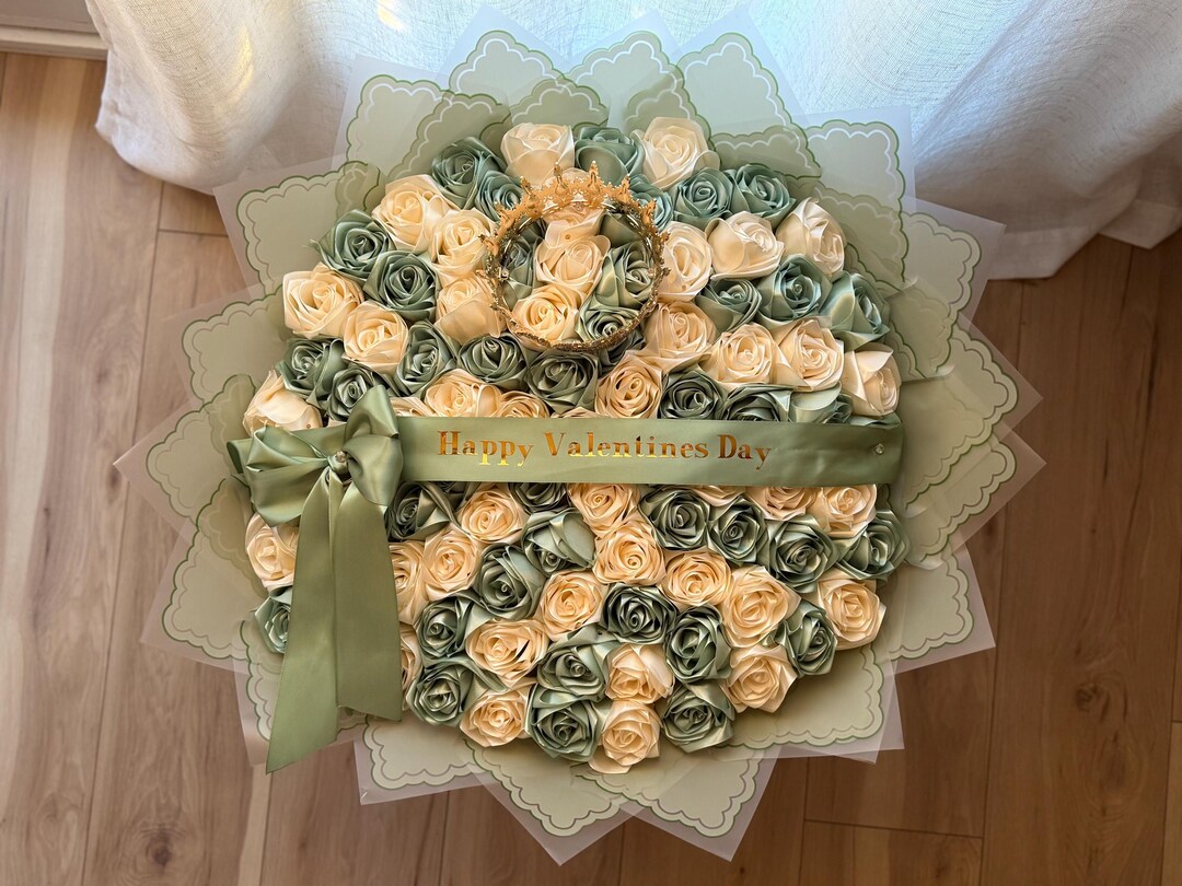 100 Eternal Roses Ramo Buchon– Handmade Ribbon Flowers Bouquet ...