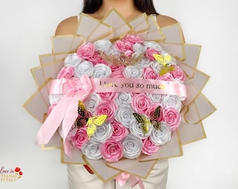 Elegant Custom Etenal Rose Bouquet, Personalized Handmade Flower Arrangement, Luxury Valentine Gift, Everlasting Roses Ramo Buchon