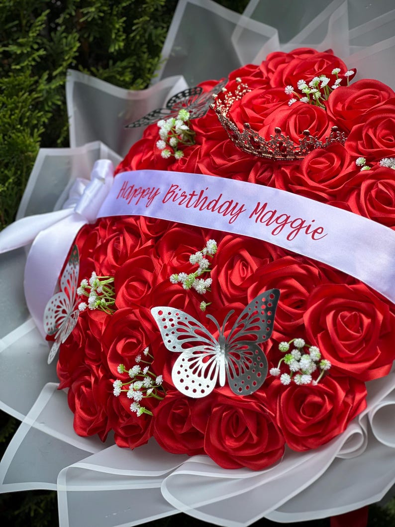 Red Roses Customized Personalized Red Rose Bouquet, Handmade Flower Arrangement, Birthday ...