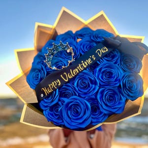 Luxury Royal Blue Rose Bouquet | Artificial Roses-Ramo Buchon-Gift for Her-Valentine’s Day Gift - Anniversary, Birthday, Customizable Text