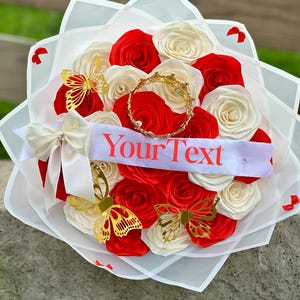 Handmade Ribbon Rose Bouquet – Ramo Buchón, Rosas Eternas, Forever Flowers Gift