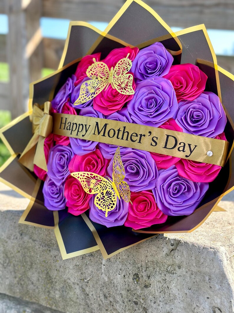 Red Roses Custom Custom Message Flower Bouquet With Gold Ribbon & Butterflies | Pink and ...