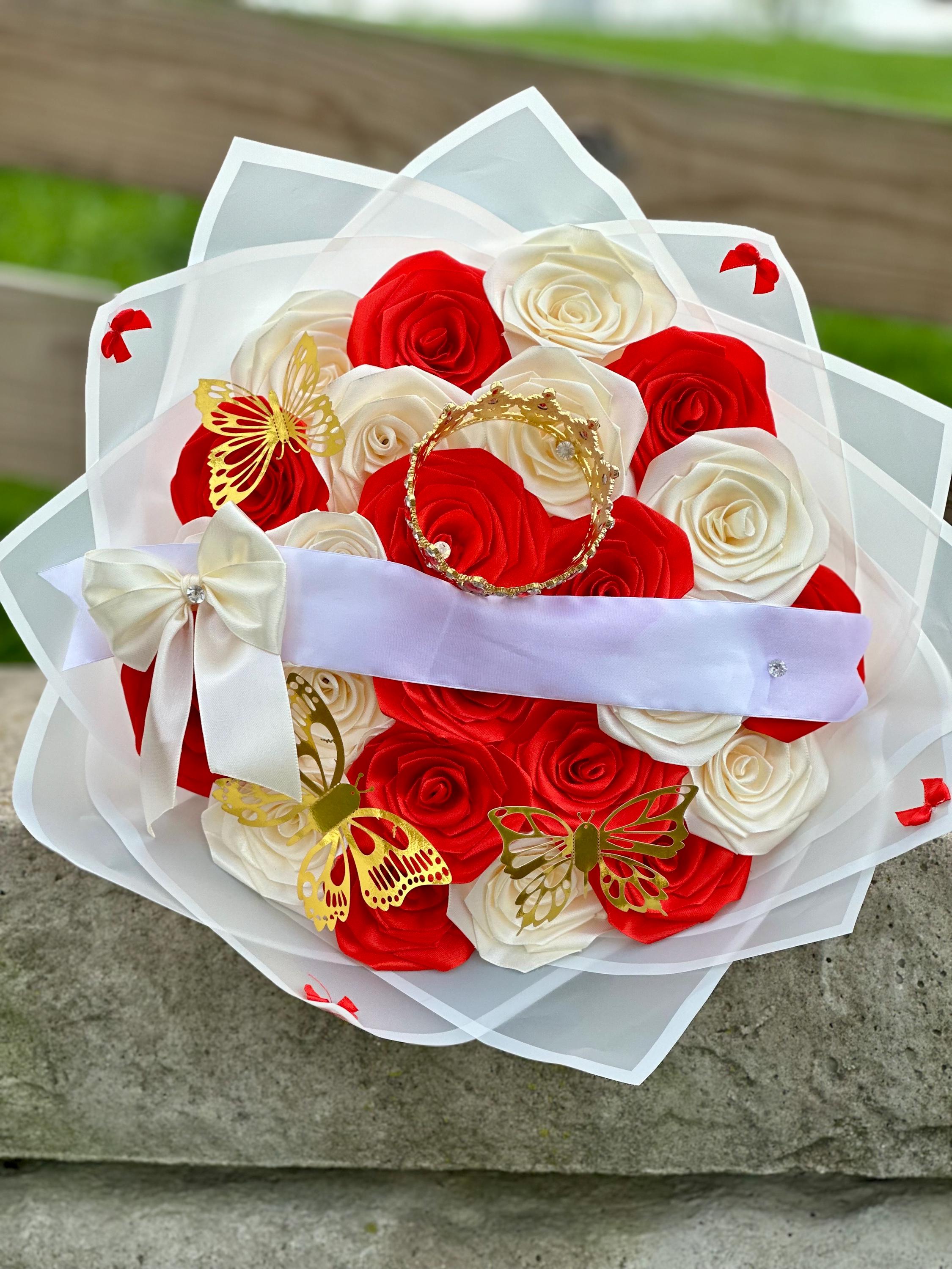 Handmade Ribbon Rose Bouquet – Ramo Buchón, Rosas Eternas, Forever