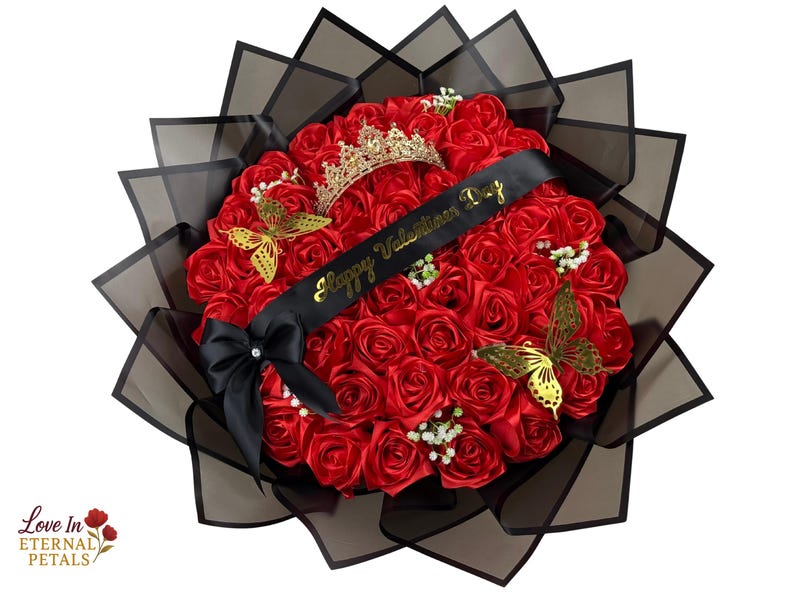 Customizable Rose Bouquet, Red Satin Ribbon Roses, Eternal Flower ...