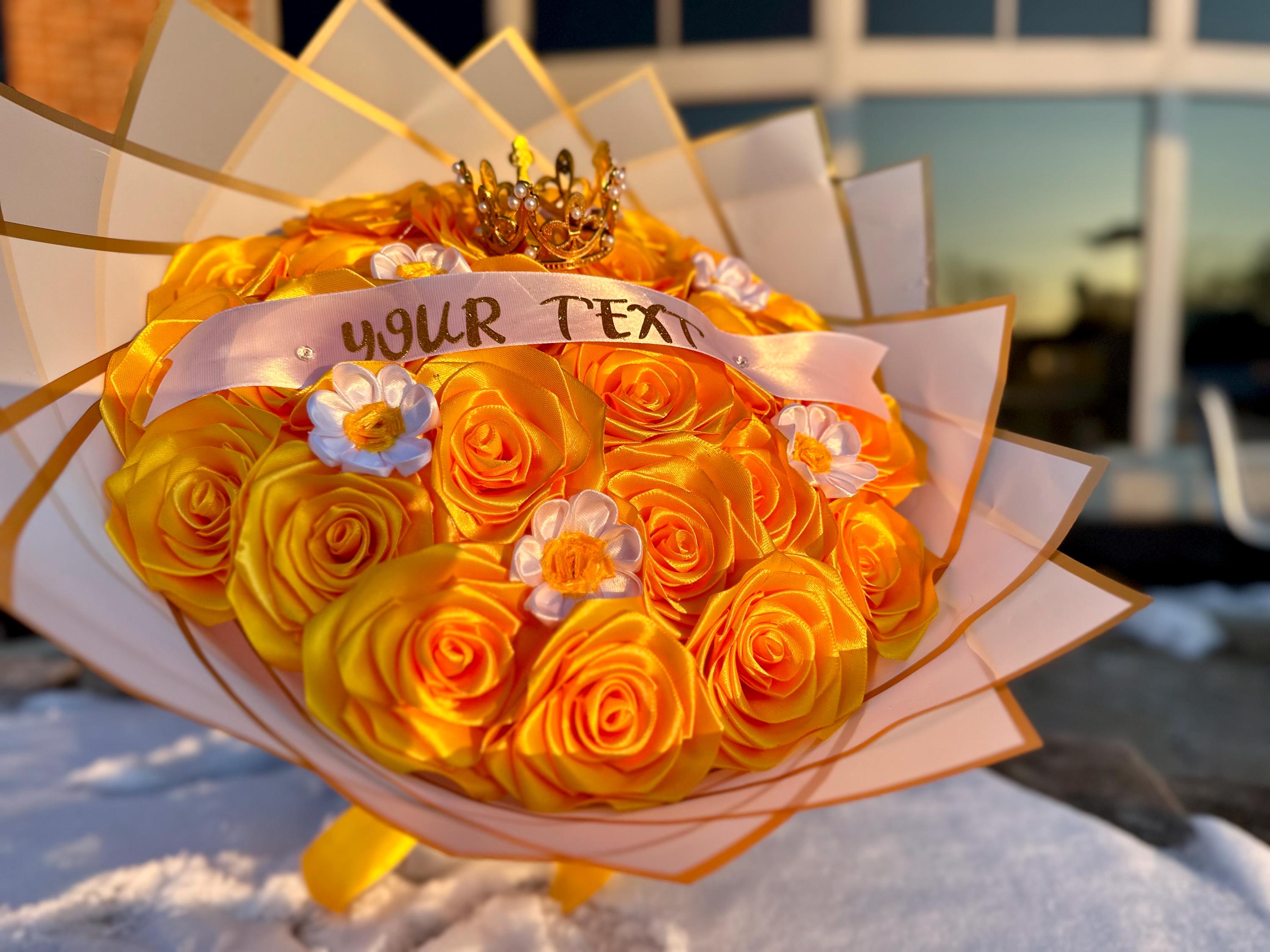 Yellow Flower Bouquet With Crown and Custom Text - Luxury  display picture 1