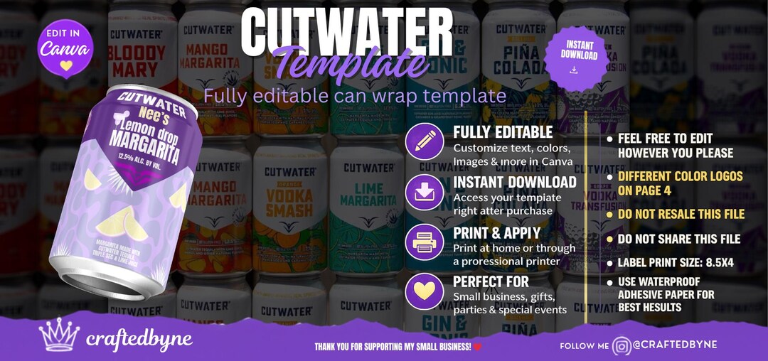 Editable Cutwater Can Wrap Template (digital Download) - Etsy