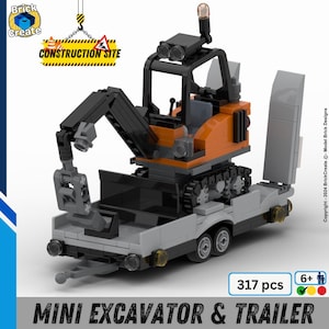 Mini Excavator & Trailer MOC /digital PDF Lego manual instructions for building blocks / MOC-CS07-2025004 / Construction Site /