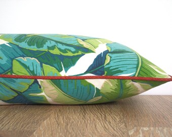 Green leaf pillow cover 20x12 Palm Beach Decor, tropical outdoor cushion case, banana leaf lumbar pillow cover