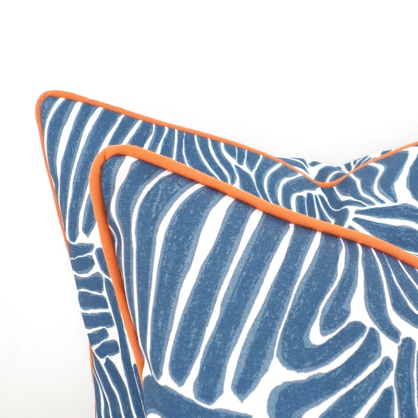 Blue outdoor pillow cover  zebra print, animal print pillow case blue and orange