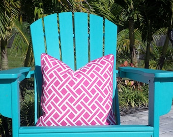 Hot pink outdoor pillow cover 18x18, geometric outdoor cushion case for Adirondack chair