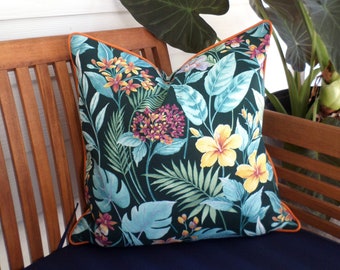 Flower outdoor pillow cover 18x18 Christmas decor, turquoise pillow case tropical beach house