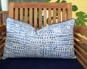 Blue dot pillow cover Hampton Style, dark blue lumbar pillow case for coastal bedroom decor