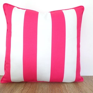 Pink outdoor cushion cover gift for her, cabana striped pillow case, pink and white outdoor pillow case