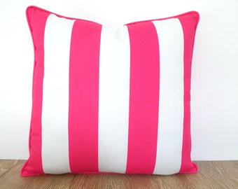 Pink outdoor cushion cover 20x20, wide striped outdoor pillow case, pink cushion cover block stripe, colorblock pillow piping