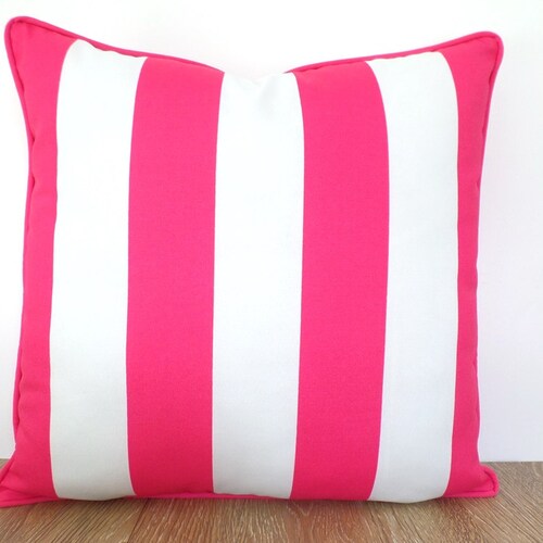 Pink Outdoor Cushion Cover 20x20 Wide Striped Outdoor Pillow Etsy
