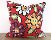 Red flower pillow cover 18x18, floral outdoor pillow case front porch decor, red bench cushion cover Christmas Decor