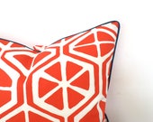 Orange outdoor pillow cover 18x18 front porch decor, geometric pillow case, trellis outdoor bench cushion case gift for her