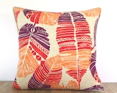 Burnt orange pillow cover 18x18 palm leaf print, tropical outdoor pillow case fall front porch decor, red outdoor bench cushion cover