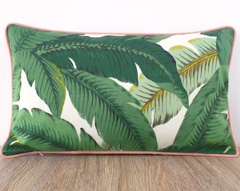 Cubierta de almohada verde al aire libre 20x12 Palm Beach Decor, funda de almohada lumbar tropical, cubierta de cojín de hoja de palma para banco al aire libre
