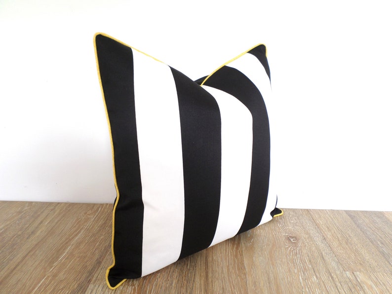 Black stripe outdoor pillow cover 20x20, black and white pillow cover modern outdoor decor image 1