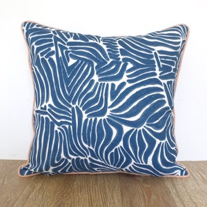 Blue animal print pillow cover 18x18 front porch decor, blue and blush outdoor pillow case, zebra print outdoor cushion cover image 4