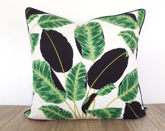 Tropical pillow cover 24x24 Hollywood Regency Decor, green pillow sham cover boho decor, palm leaf cushion cover