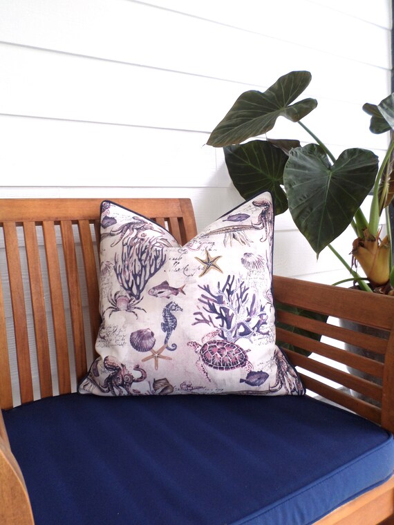 Nautical Outdoor Pillow Cover 18x18 Blue Outdoor Cushion Case Beach House Decor Etsy