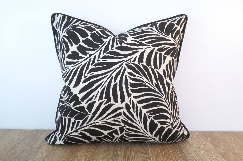 Black Outdoor Pillow Cover 18x18 Palm Leaf Print Tropical Etsy