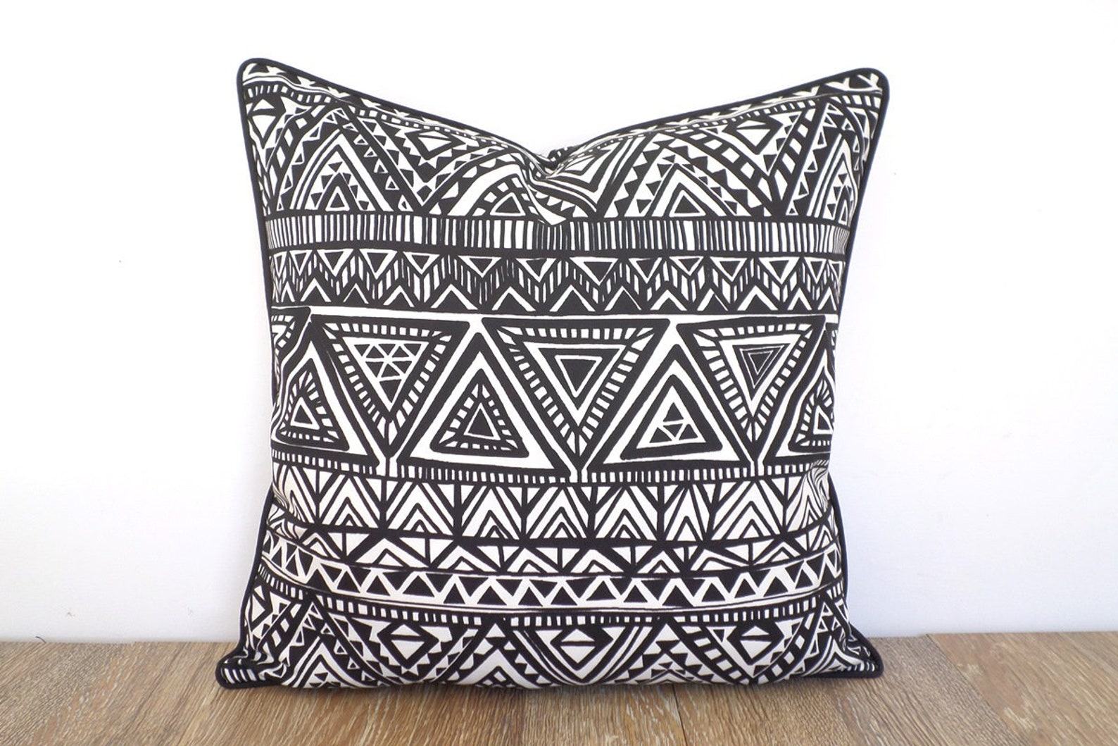 Black Outdoor Pillow Cover 18x18 Boho Theme Geometric Pillow Etsy