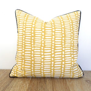 Geometric pillow cover in yellow outdoor fabric, block stripe outdoor pillow case yellow and blue decor