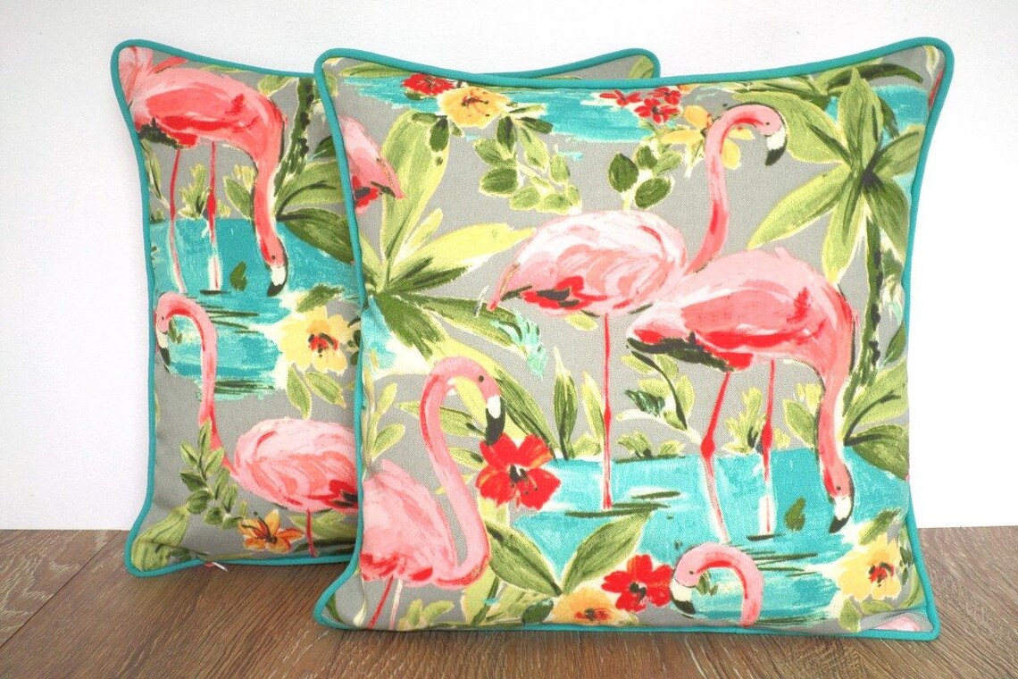 Flamingo Pillow Covers Set of Two 15x15 Tropical Outdoor Etsy