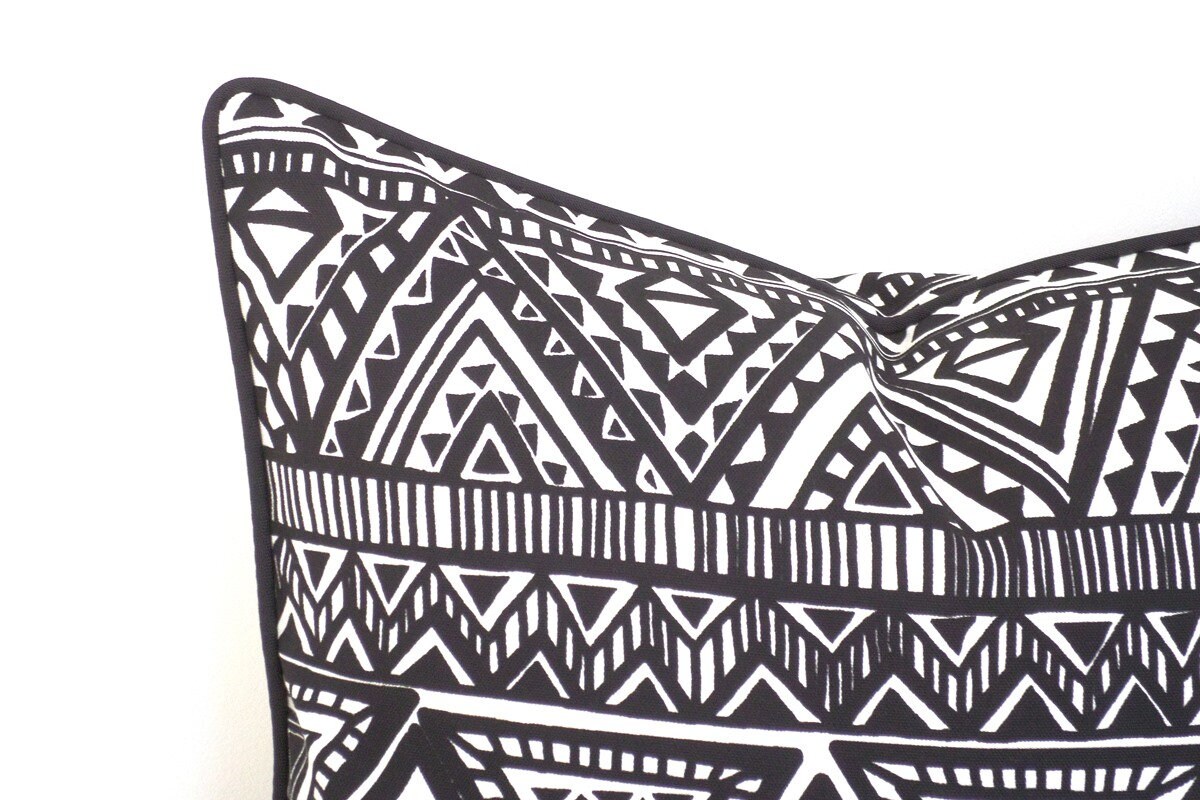 Black Outdoor Pillow Cover 18x18 Boho Theme Geometric Pillow Etsy