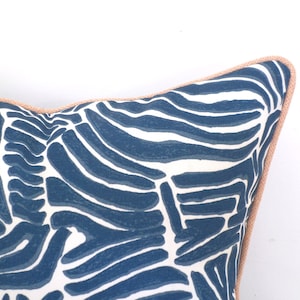 Blue animal print pillow cover 18x18 front porch decor, blue and blush outdoor pillow case, zebra print outdoor cushion cover image 3