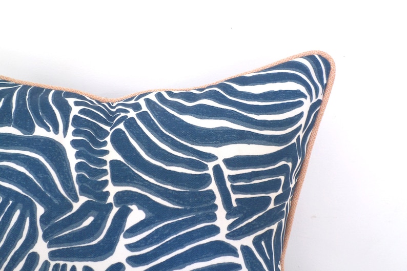 Blue animal print pillow cover 18x18 front porch decor, blue and blush outdoor pillow case, zebra print outdoor cushion cover image 3