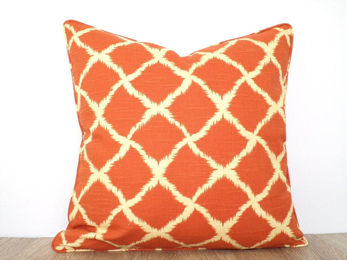 Burnt Orange Throw Pillow Cover Modern Living Room Decor Ikat Etsy