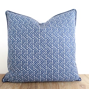 Denim blue pillow cover 18x18 20x20, blue dot cushion cover nautical décor, navy blue pillow case Hampton style