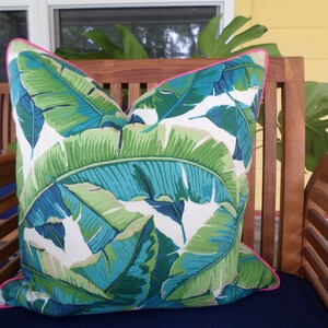 Banana leaf pillow cover 18x18, 20x20, 20x12 beach house decor, palm leaf pillow case tropical decor green and pink image 8