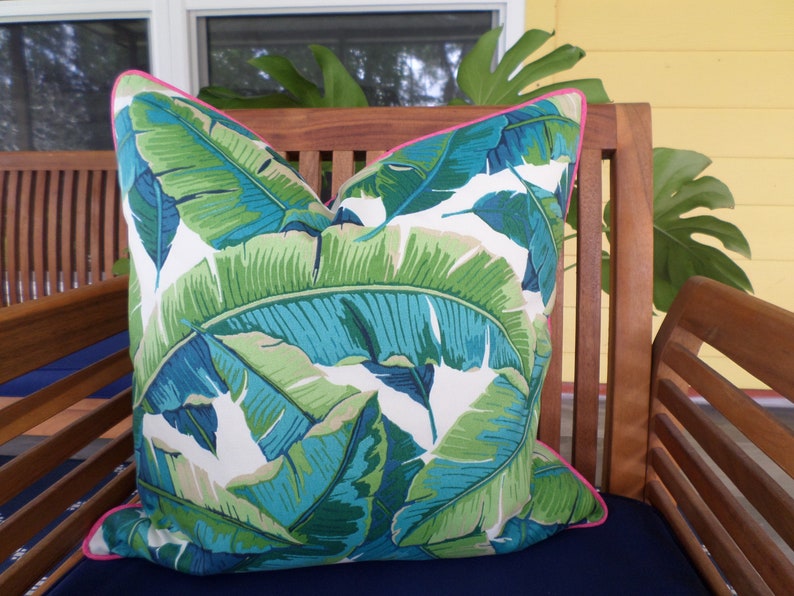 Banana leaf pillow cover 18x18, 20x20, 20x12 beach house decor, palm leaf pillow case tropical decor green and pink image 8