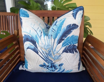 Tropical outdoor pillow cover banana leaf print, palm tree pillow case beach house decor