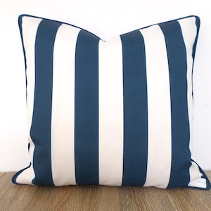 Blue and white outdoor pillow cover, blue striped outdoor cushion case, nautical pillow cover, canopy stripe cushion beach house decor image 3