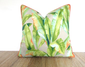 Tropical pillow cover for outdoors, gray outdoor pillow case swaying palm leaf print